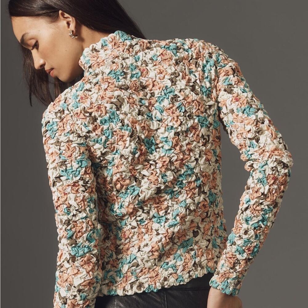 NWT Anthropologie DOLAN Turtleneck Top XS Printed Pebble Smocked - Picture 2 of 7